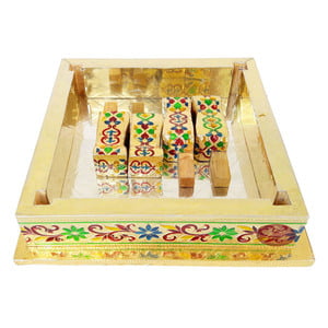 Peacock Designed Wooden Handmade Rajwadi Chowki (10"X10"X5")-G.M.